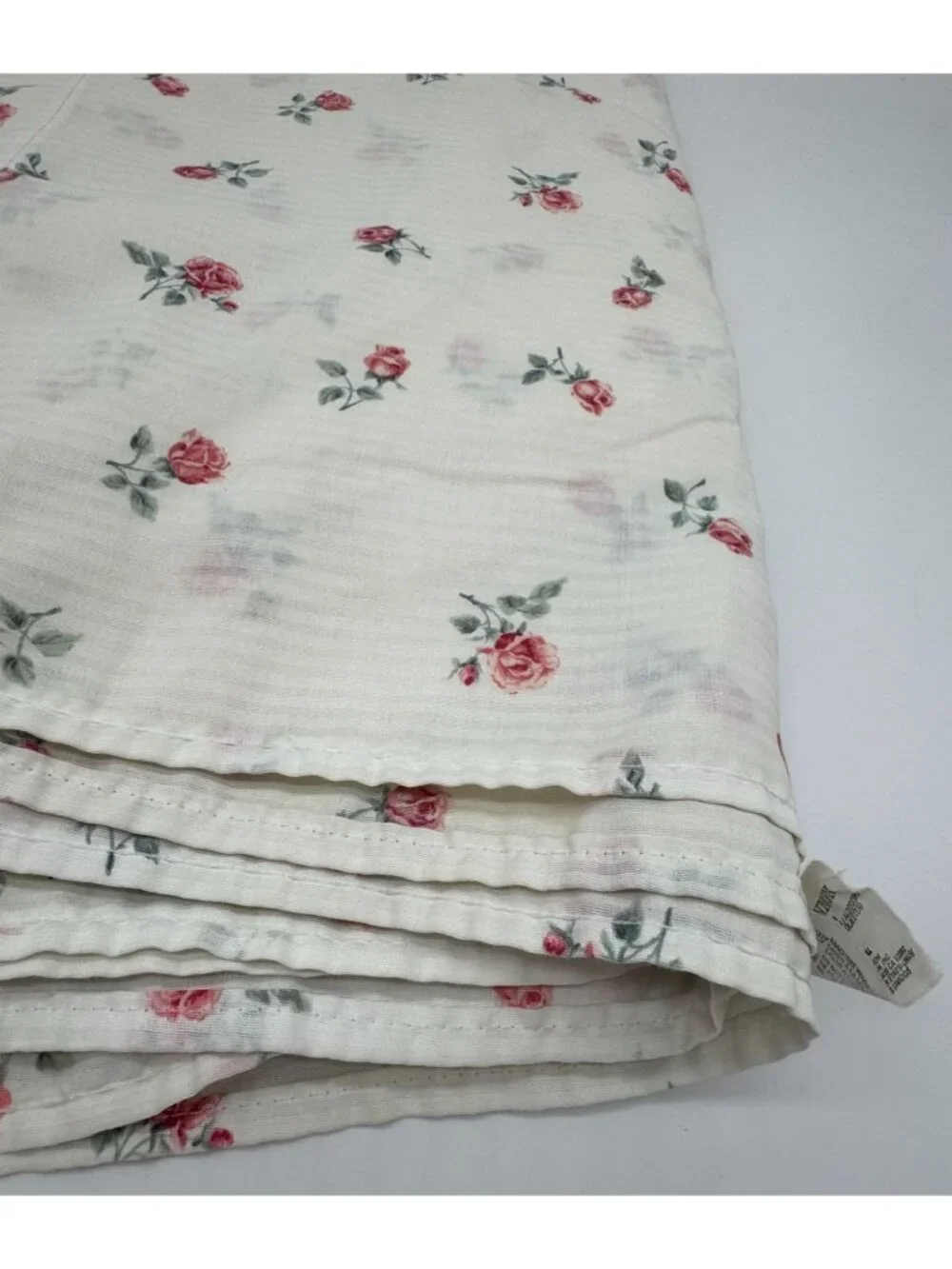 Vintage Cannon White Rose Floral Cotton No Iron Flat Full Double Sheet Bedding
